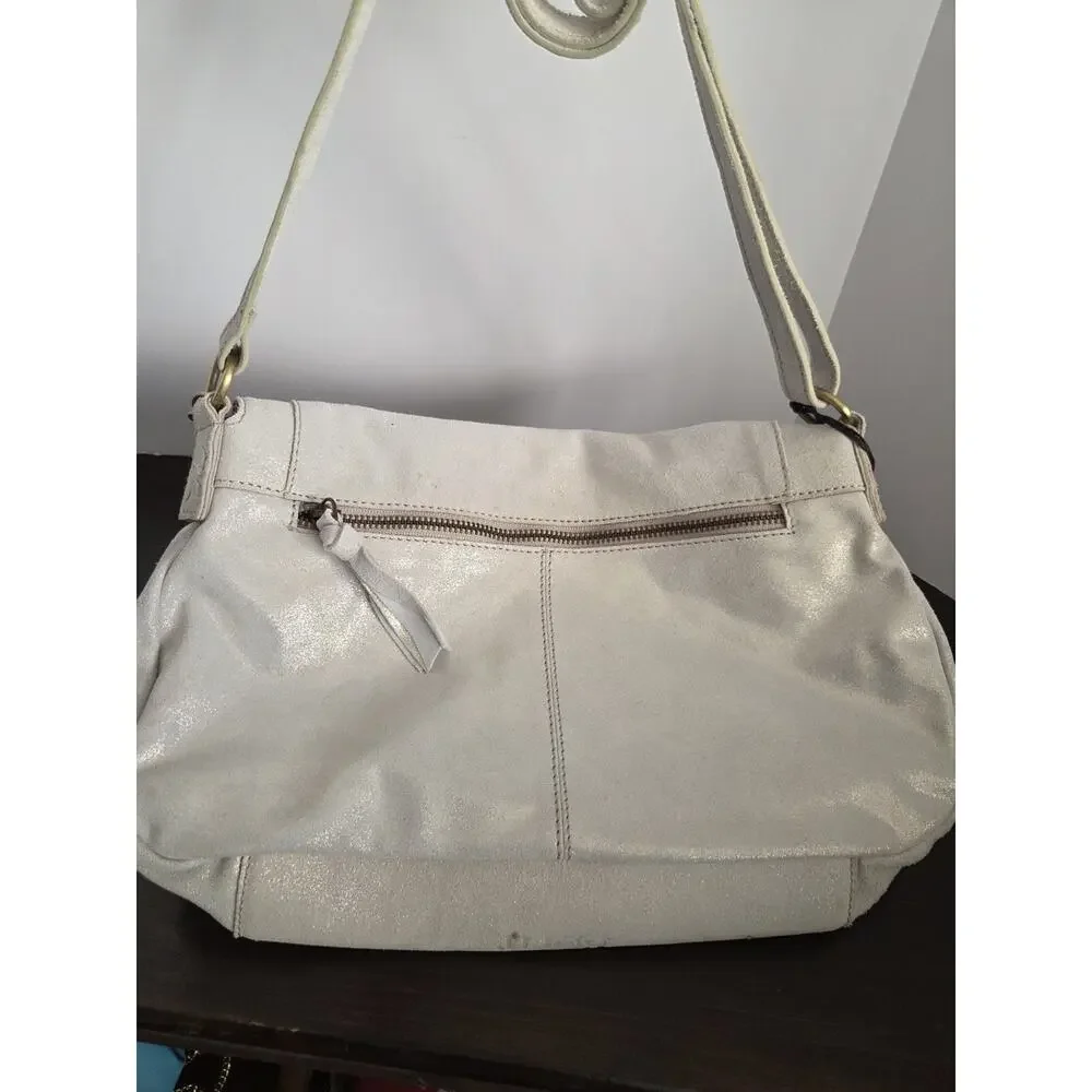 New Born Stonefield Leather Crossbody Bag Purse Winter White Gold Sheen
